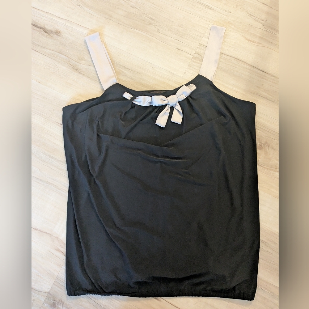 The Limited Black Satin Camisole with Cream Bow and Straps